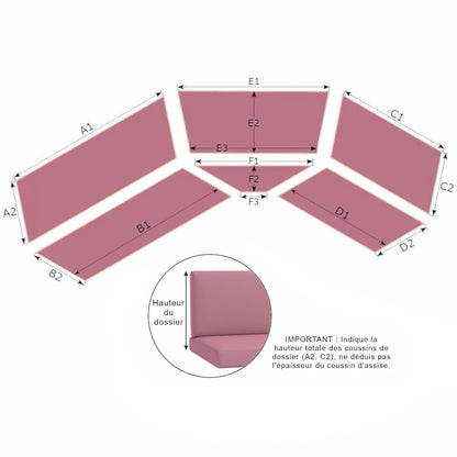 3-pièces - Banc d'angle rembourré avec dossier avec dossier - Outdoor