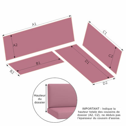 Banc d'angle rembourré avec dossier Dimensions