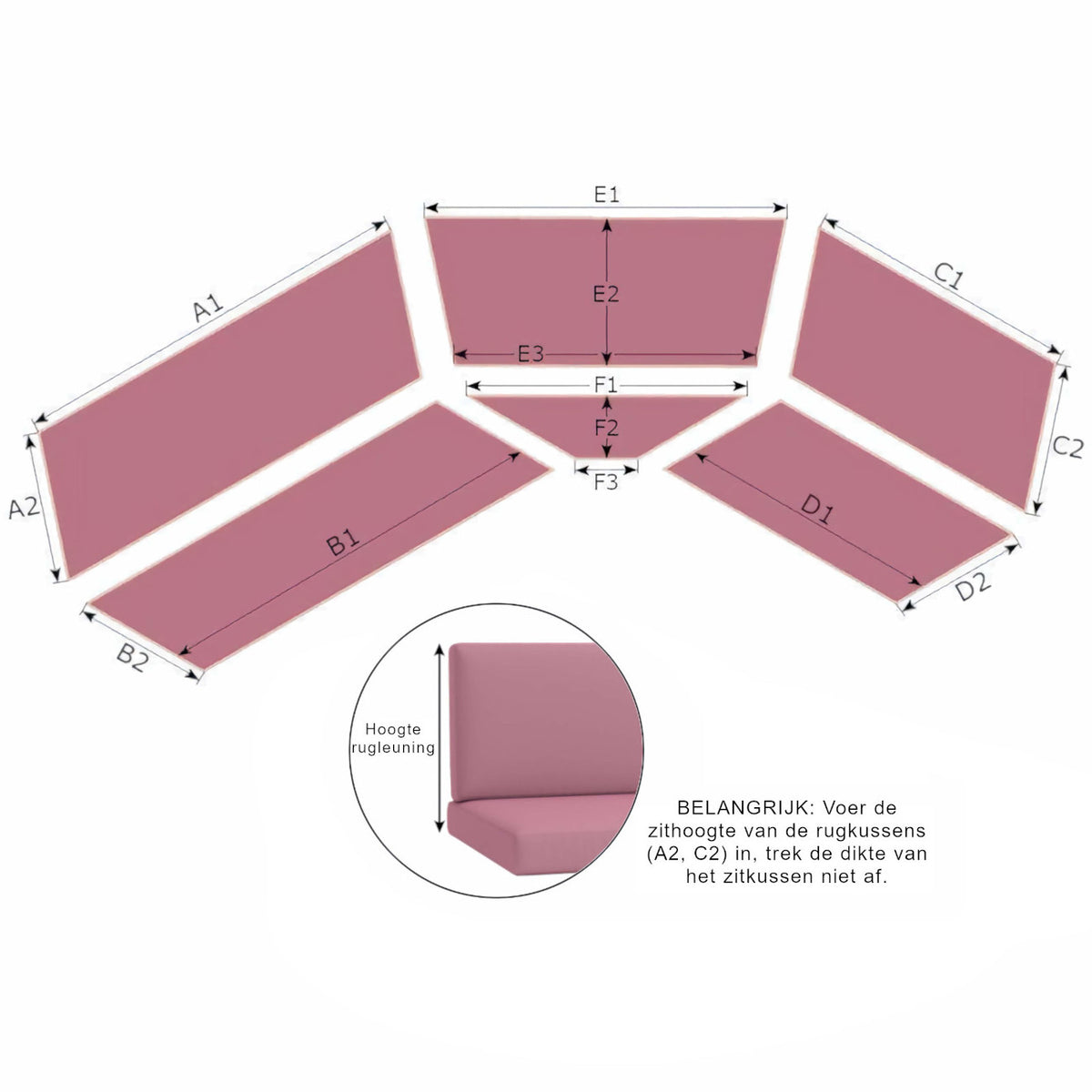 Canapé d'angle rembourré avec dimensions de dossier et angle trapézoïdal