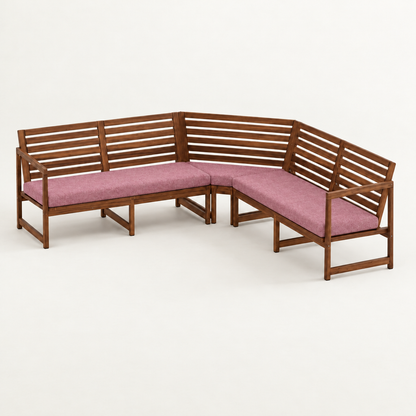 Coussins de banquette d'angle sur mesure pour une banquette avec pan coupé : deux coussins d'assise et un coussin d'angle trapézoïdal